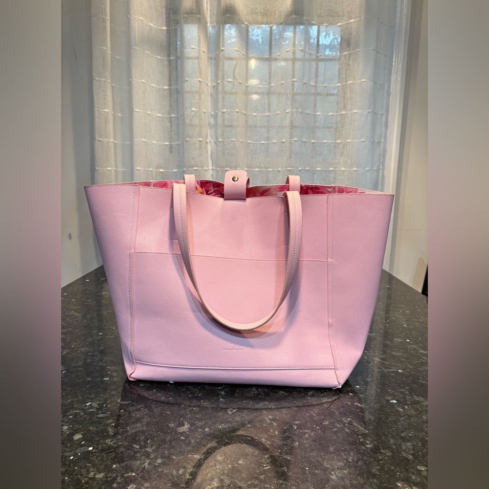 Tommy Bahama extra large pebbled reversible Floral Pink Tote Bag - Picture 4 of 16